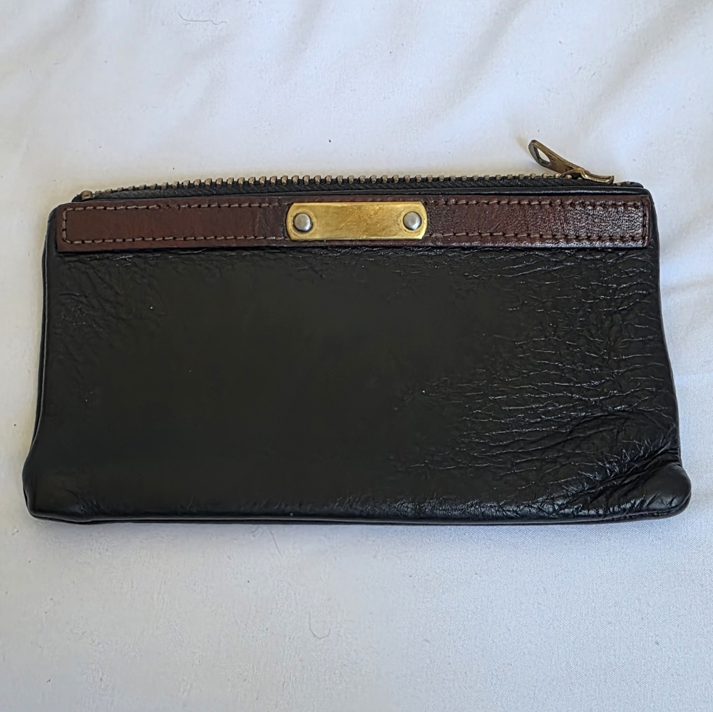 Daveys Worchester Mass Vintage Black Leather Clutch Bag With Brown Trim